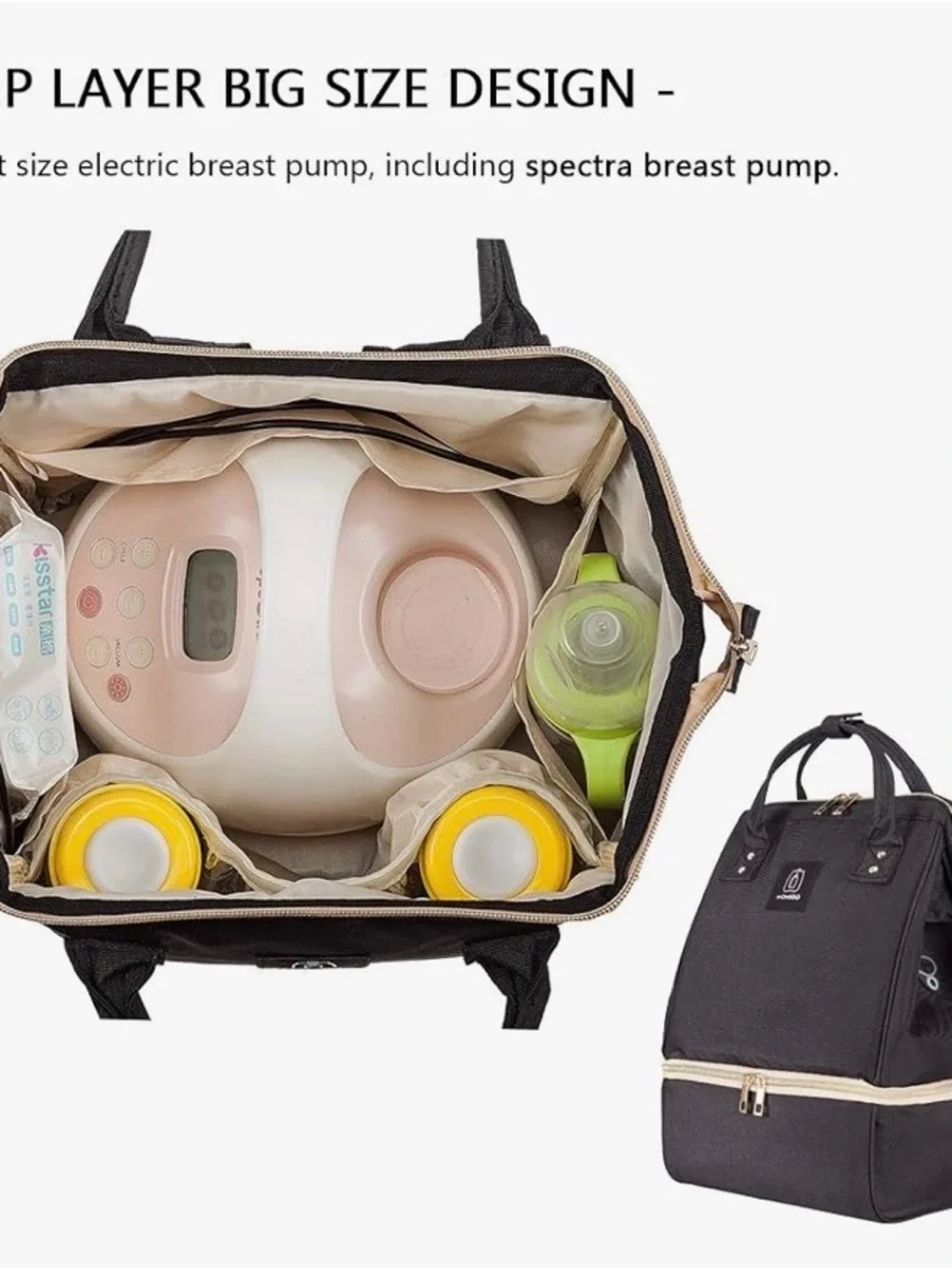 MOMIGO Breast pump Backpack, Black Insulated, Cooler, Bag